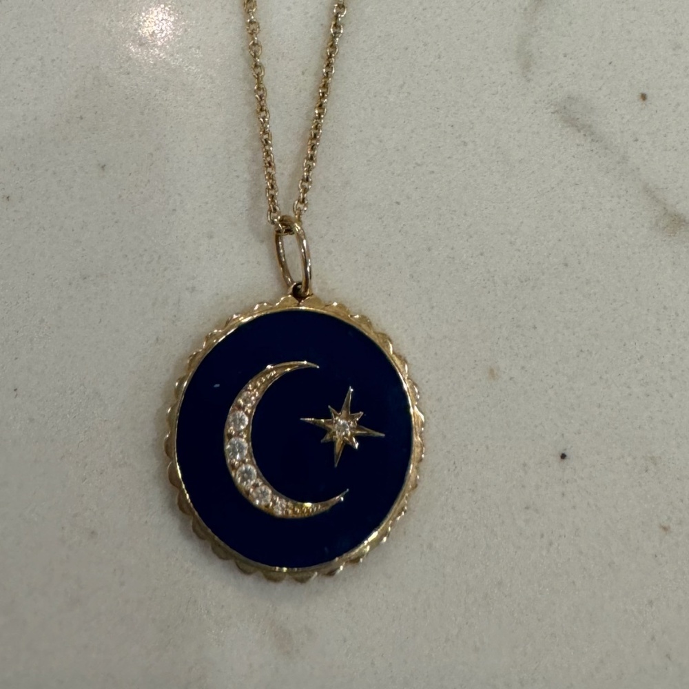 Gold, diamond, blue enamel nevklace